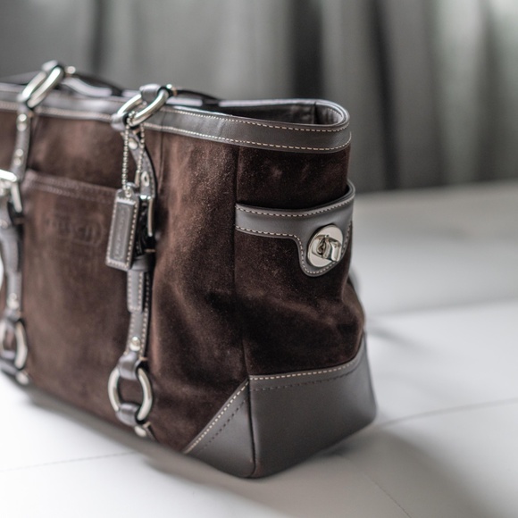 Coach Suede Leather Trim Tote Bag - Picture 3 of 6